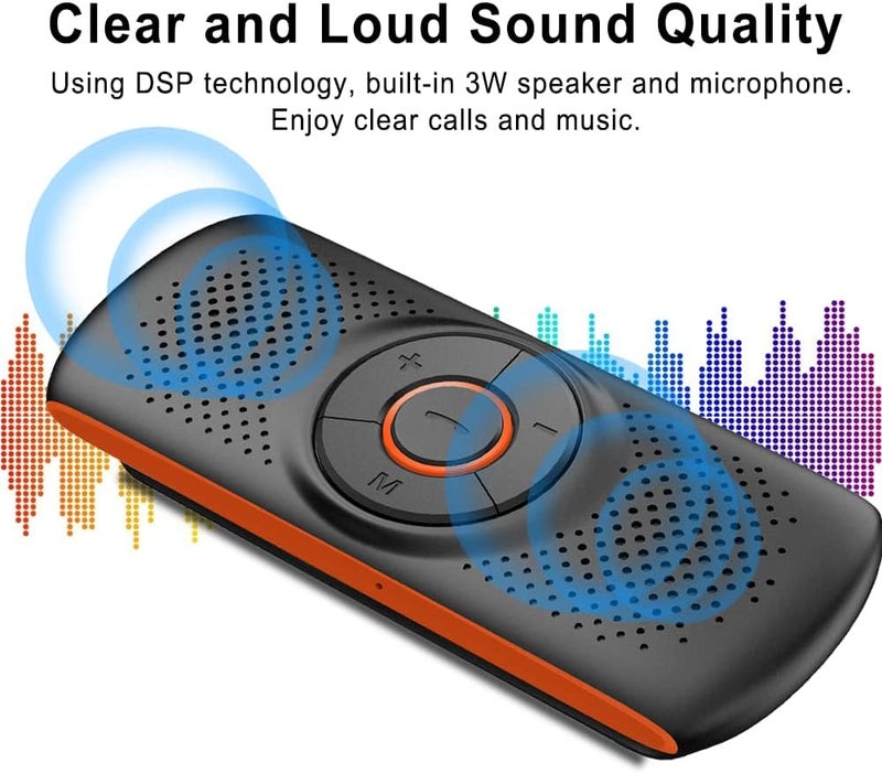 skybess Car Bluetooth Speaker for Cellphone, Portable Bluetooth Handsfree Car Kit Wireless Speakerphone Music Player with Visor Clip, Supports Siri Google Assistant TF Card Playback - Image 5